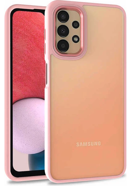 Kzy Samsung Galaxy A13 4g Kapak Metal Kamera Korumalı Arkası Şeffaf Silikon Kılıf - Rose Gold