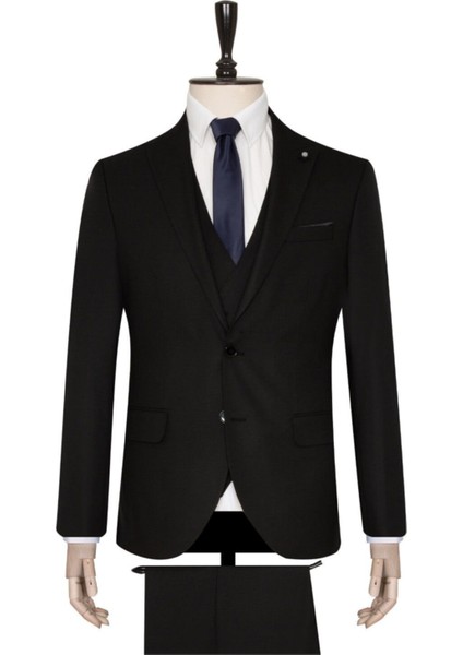 Yelekli Siyah Slim Fit Takım Elbise fiyatları
