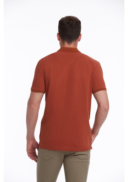Erkek Kiremit Regular Fit %100 Pamuk Polo Yaka Tişört