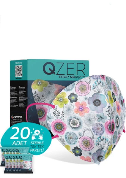 Qzer Flower Art Desenli Ffp2 N95 Maske 5 Katmanlı