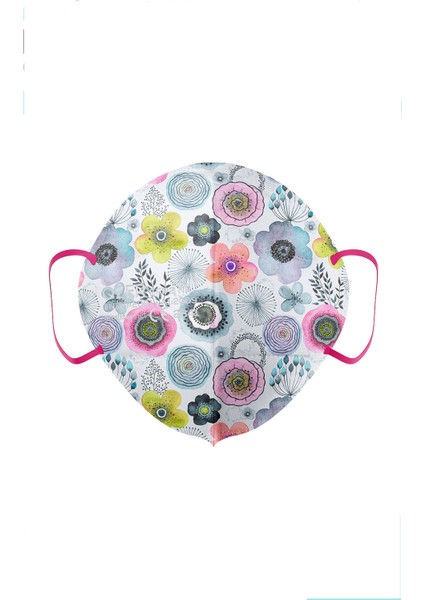 Qzer Flower Art Desenli Ffp2 N95 Maske 5 Katmanlı