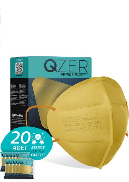Qzer Sarı Renk 5 Katmanlı Ffp2 N95 Maske