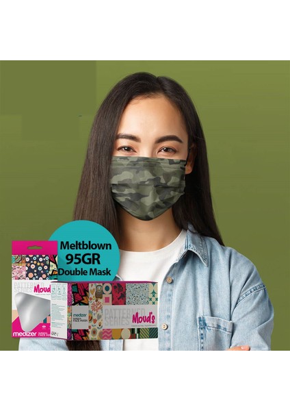 Yeşil Kamuflaj Meltblown Kumaş 3 Katlı Full Ultrasonik Cerrahi Ağız Maskesi Burun Telli modelleri