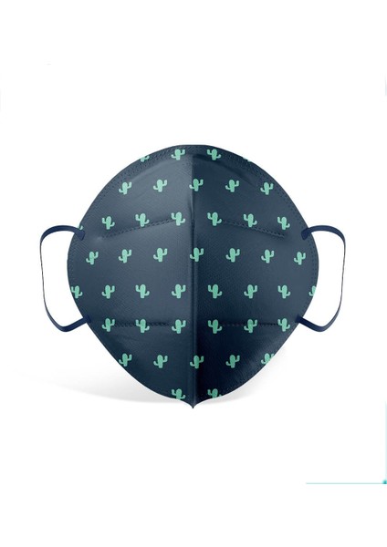 Qzer Yeşil Kaktüs Desenli Ffp2 N95 Maske Meltblown Katmanlı