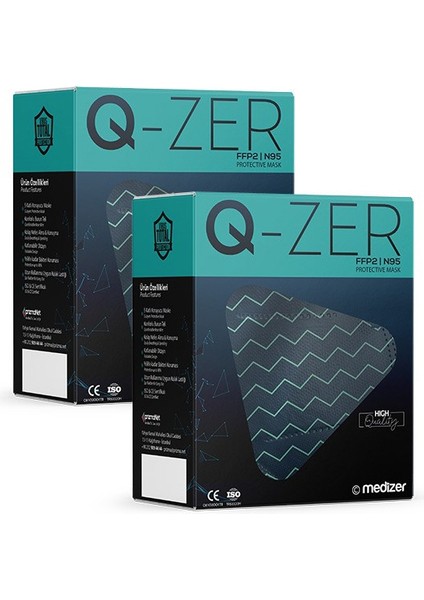 Qzer Yeşil Çizgi Desenli Ffp2 N95 Maske