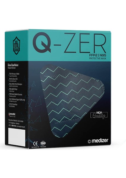 Qzer Yeşil Çizgi Desenli Ffp2 N95 Maske