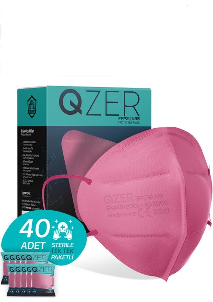 Qzer Pembe Renk 5 Katmanlı Ffp2 N95 Maske