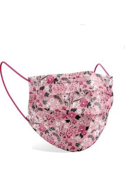 Pembe Çiçek Desenli 3 Katlı Meltblown Kumaş Cerrahi Maske 10'lu Kutu - Burun Telli fiyatları
