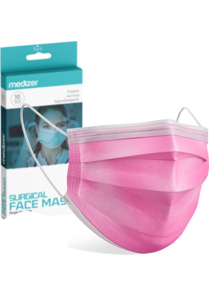 Pembe Meltblown Kumaş Full Ultrasonik 3 Katlı Cerrahi Maske - Burun Telli
