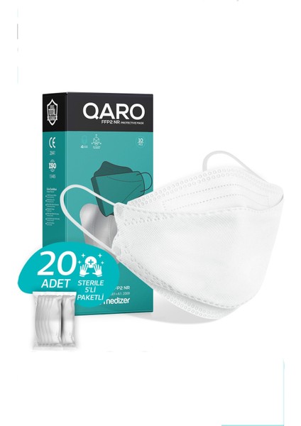 Qaro Beyaz Ffp2 Maske 20'li
