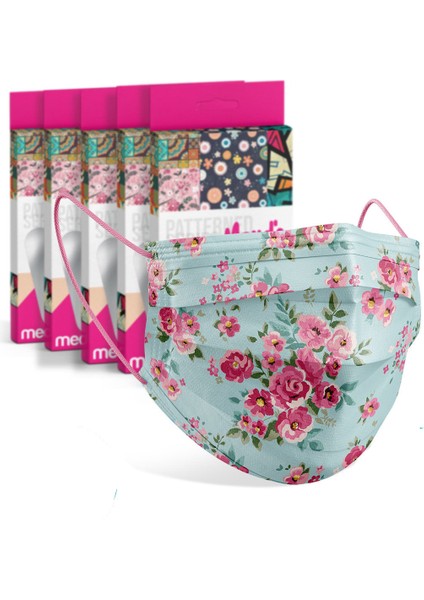 Madame Spring Desenli 3 Katlı Meltblown Kumaş Cerrahi Maske 10'lu Kutu - Burun Telli