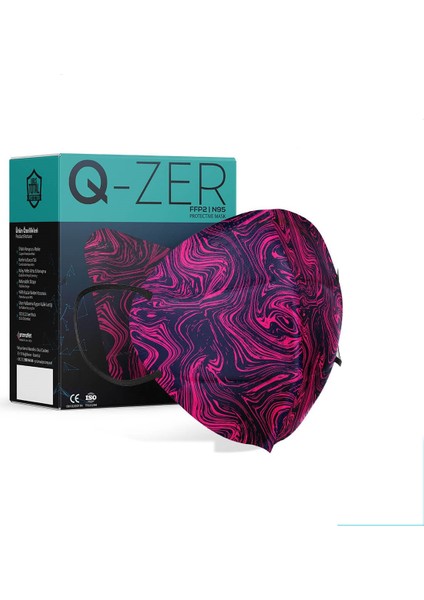 Qzer Fuşya Desenli Ffp2 N95 Maske Meltblown Katmanlı