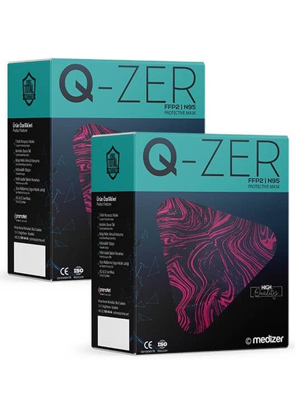 Qzer Fuşya Desenli Ffp2 N95 Maske Meltblown Katmanlı