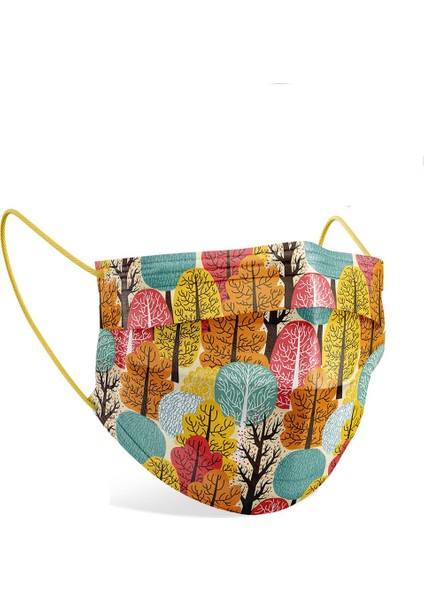 Renkli Ağaç Desenli 3 Katlı Meltblown Kumaş Cerrahi Maske 10'lu Kutu - Burun Telli fiyatları