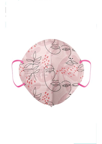 Qzer Çizgisel Kadın Desenli Ffp2 N95 Maske 5 Katmanlı