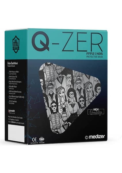 Qzer Insanlar Desenli Ffp2 N95 Maske Meltblown Katmanlı