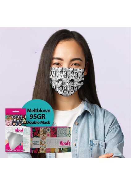 Insanlar Desenli Full Ultrasonik Cerrahi Ağız Maske 3 Katlı Meltblown Kumaş - Telli modelleri