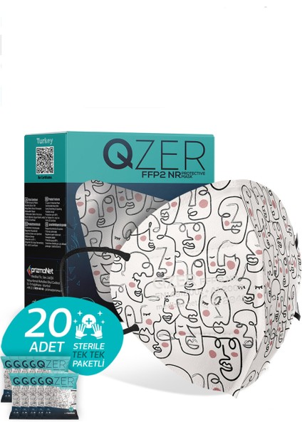 Qzer One Line Art Desenli Ffp2 N95 Maske 5 Katmanlı