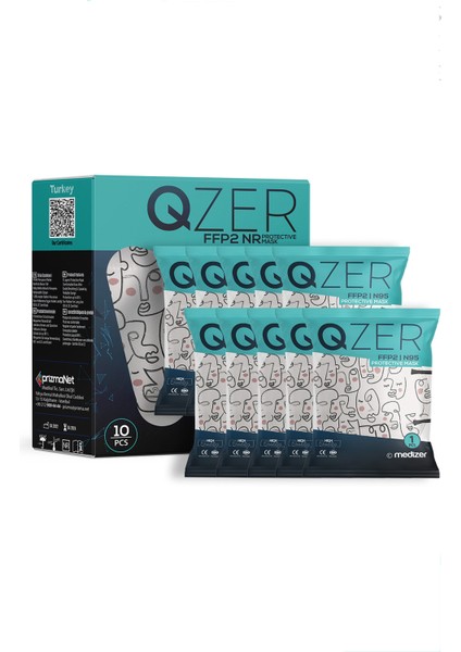 Qzer One Line Art Desenli Ffp2 N95 Maske 5 Katmanlı
