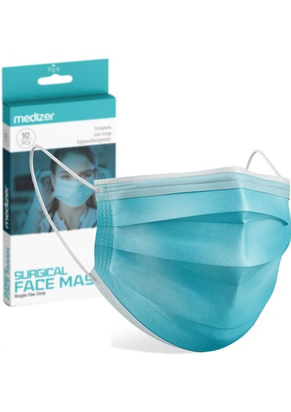Full Ultrasonik Burun Telli Cerrahi Ağız Maskesi 3 Katlı Spunbond Kumaş 10'lu 10 Kutu Burun Telli - Mavi