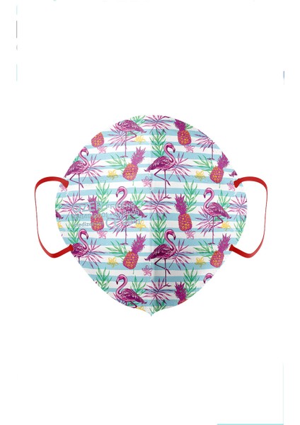 Qzer Tropikal Flamingo Desenli Ffp2 N95 Maske 5 Katmanlı