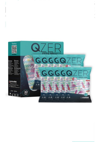 Qzer Tropikal Flamingo Desenli Ffp2 N95 Maske 5 Katmanlı