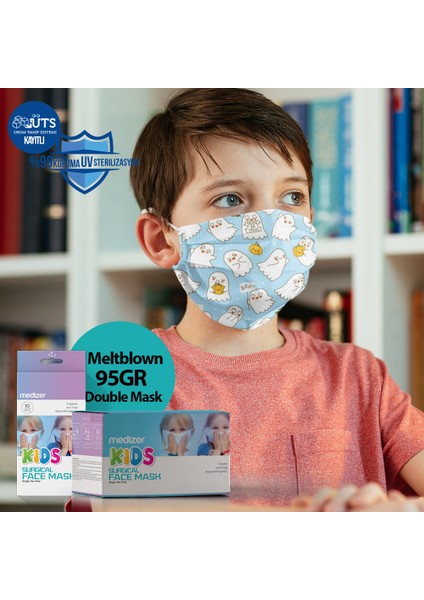 Sevimli Hayaletler Desenli 3 Katlı Meltblown Kumaş Ultrasonik Cerrahi Çocuk Maskesi - Burun Telli modelleri