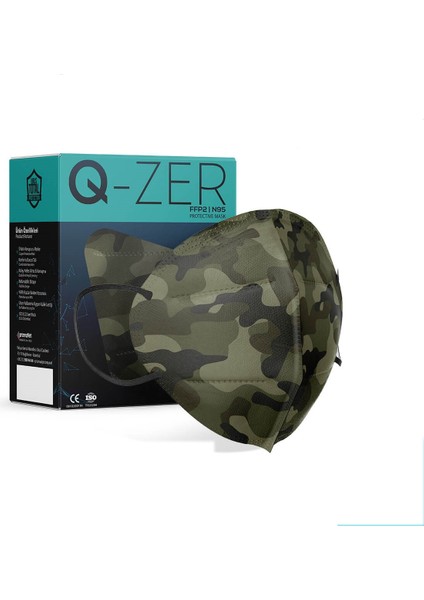 Qzer Yeşil Kamuflaj Desenli Ffp2 N95 Maske