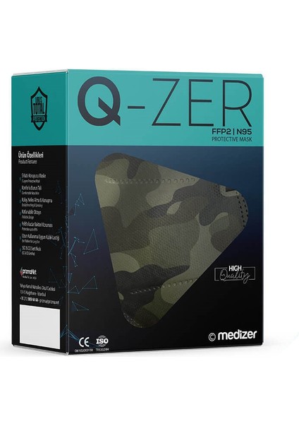 Qzer Yeşil Kamuflaj Desenli Ffp2 N95 Maske
