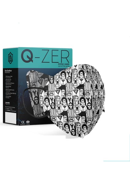 Qzer Insanlar Desenli Ffp2 N95 Maske Meltblown Katmanlı