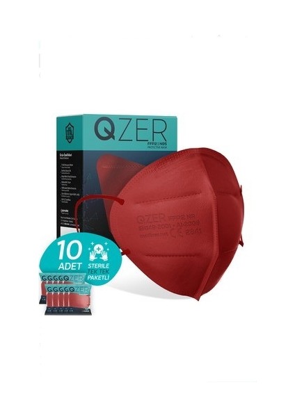 Qzer Bordo Ffp2 N95 Maske 5 Katlı