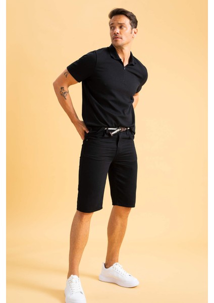 Slim Fit Kemerli Bermuda Şort N4990AZ22SM
