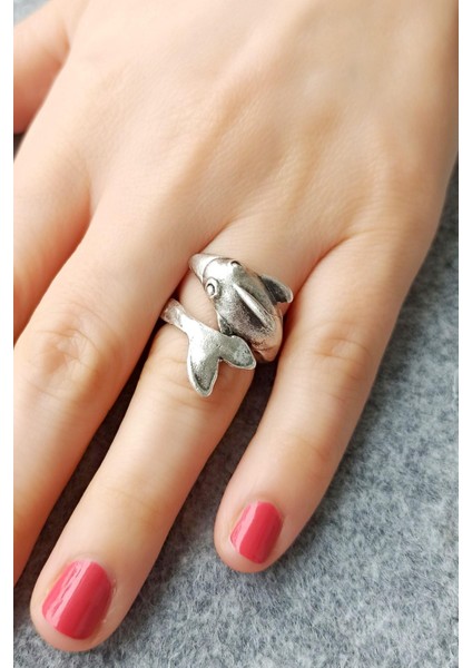 Antik Gümüş Kaplama Yunus Şekilli El Yapımı Ayarlanabilir Unisex Yüzük fiyatları