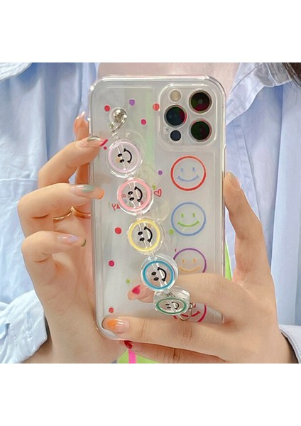 Huawei Y7 2019 Ile Uyumlu Kılıf Şeffaf Renkli Smile Color Zincir Aparatlı Süper Şeffaf Kılıf