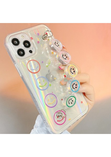 Huawei Y7 2019 Ile Uyumlu Kılıf Şeffaf Renkli Smile Color Zincir Aparatlı Süper Şeffaf Kılıf