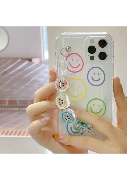 Huawei Y7 2019 Ile Uyumlu Kılıf Şeffaf Renkli Smile Color Zincir Aparatlı Süper Şeffaf Kılıf