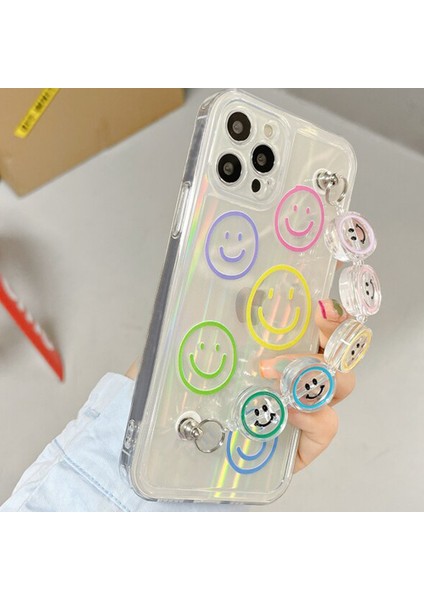 Huawei Y7 2019 Ile Uyumlu Kılıf Şeffaf Renkli Smile Color Zincir Aparatlı Süper Şeffaf Kılıf