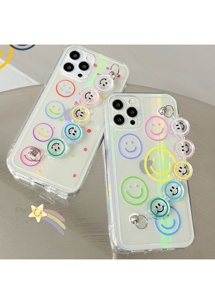 Huawei Y7 2019 Ile Uyumlu Kılıf Şeffaf Renkli Smile Color Zincir Aparatlı Süper Şeffaf Kılıf