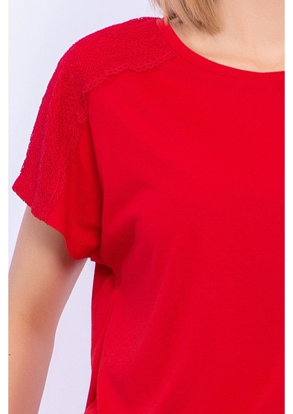 Kırmızı Kadın Pijama Takımı Çiçek Desenli modelleri