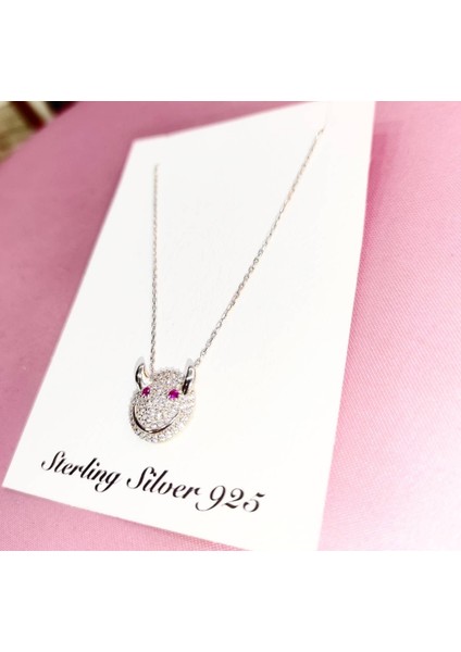 Şeytan Boynuzlu Gülen Emoji Gümüş Kolye