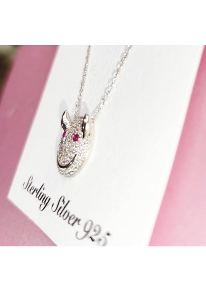 Şeytan Boynuzlu Gülen Emoji Gümüş Kolye modelleri