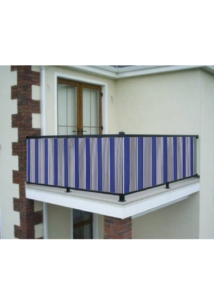 Balkon Demiri Perdesi Mavi Beyaz Bağcıklı 250X80