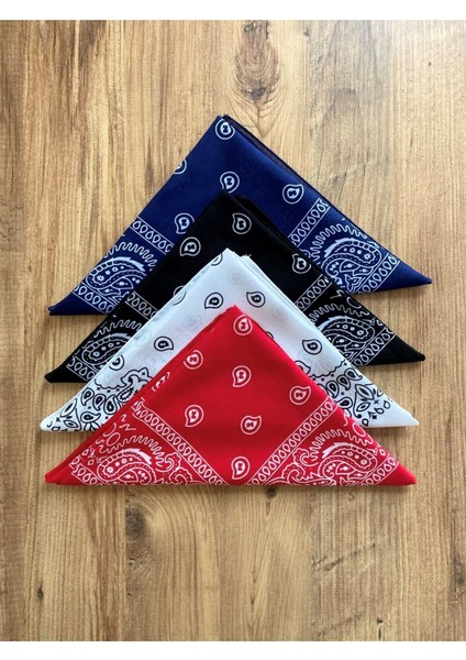 Unisex 4 Adet Etnik Desenli Bandana Seti (Siyah-Kırmızı-Lacivert-Beyaz)