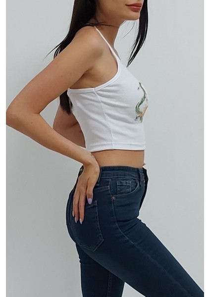 Çapraz Askılı Desenli Crop Bluz Beyaz modelleri