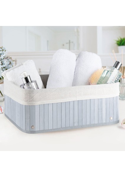 Binbirreyon Bambu Sepet Katlanabilir Astarlı Sepet Dikdörtgen 27X38X18 Açık Gri DD013 fiyatları