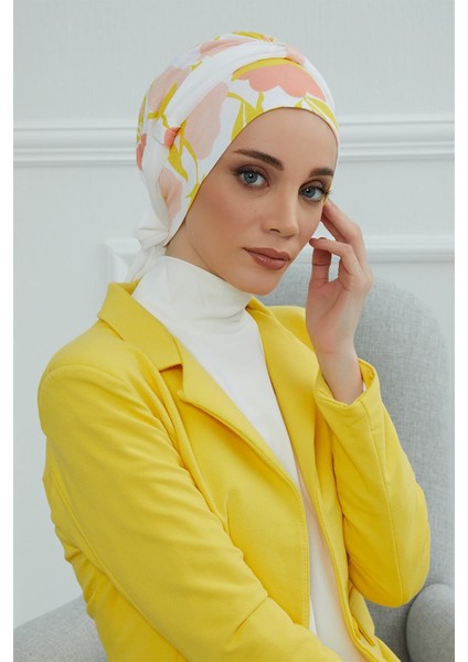 Şifon Kuşaklı Desenli Penye Bone,desen 31 - BEYAZ,B-24YD