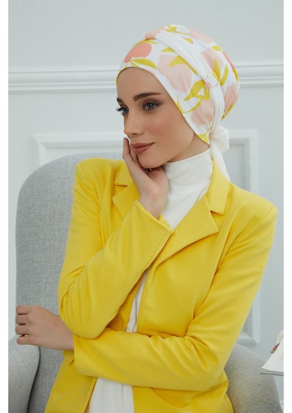 Şifon Kuşaklı Desenli Penye Bone,desen 31 - BEYAZ,B-24YD