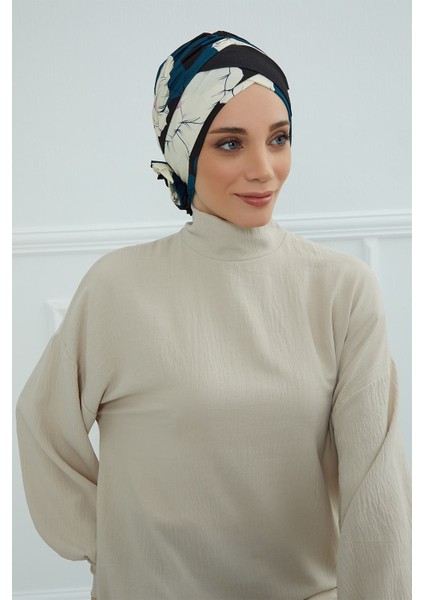 Desenli Çapraz Güllü Bone,desen 32,B-26YD