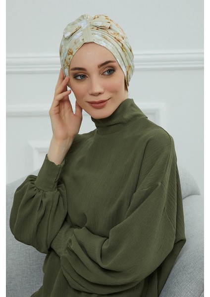 Desenli Önden Fiyonklu Bone,desen 27,b-7yd