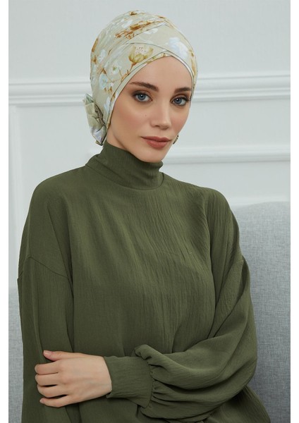 Desenli Çapraz Güllü Bone,desen 27,B-26YD